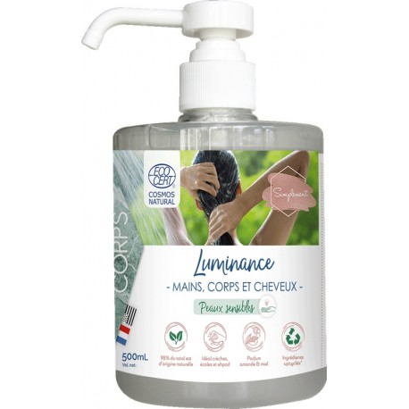 Gel douche main corps cheveux peaux sensibles écocert LUMINANCE-500ML