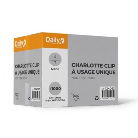 Charlotte à clip usage unique non tissée noire 10X100 - Ct 1000