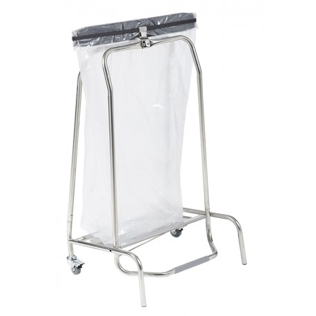 Support sac à clapet 110L inox mobile à pédale HERMIX