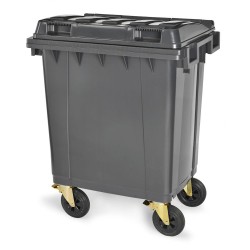 Conteneur 500L gris roues 200mm et tourillons sans couvercle