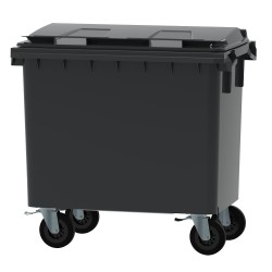 Conteneur gris 660L avec couvercle jaune roues 200mm sans tourillons