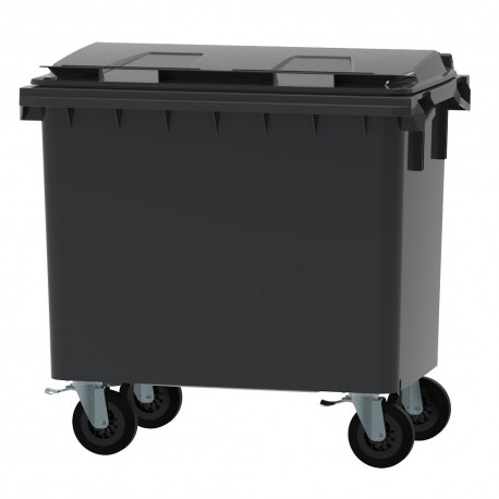 Conteneur gris 660L avec couvercle jaune roues 200mm sans tourillons