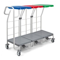 Chariot ramassage linge 3x70 lt avec couvercles + pédales + poignée 