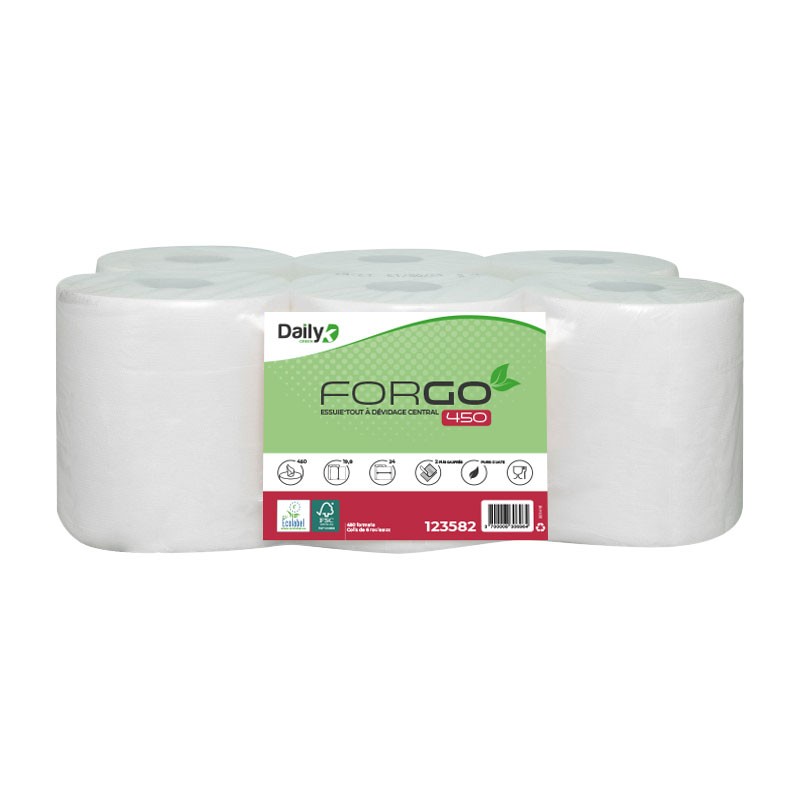 FORGO450 Essuie-tout 450fts PO 2plis gaufré blanc Ecolabel - Ct 6