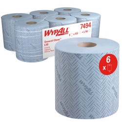 Bobine à dévidage central 1pl bleu WYPALL Ecolabel 630ft -Colis 6rlx