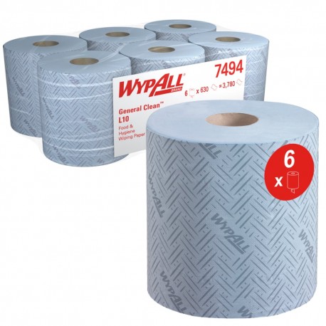 Bobine à dévidage central 1pl bleu WYPALL Ecolabel 630ft -Colis 6rlx