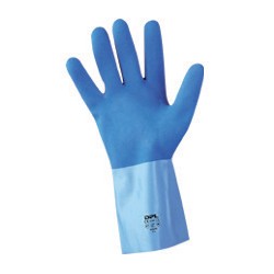 Gant latex main adhérisée bicolore bleu sur jersey coton -Sachet x10