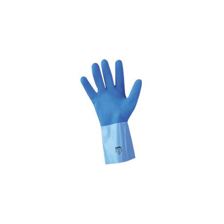 Gant latex main adhérisée bicolore bleu sur jersey coton -Sachet x10